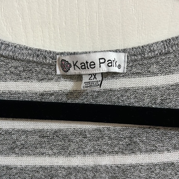 Gray and white striped sweater by Kate Park. Size 2X. its fall y’all on front - Picture 2 of 3